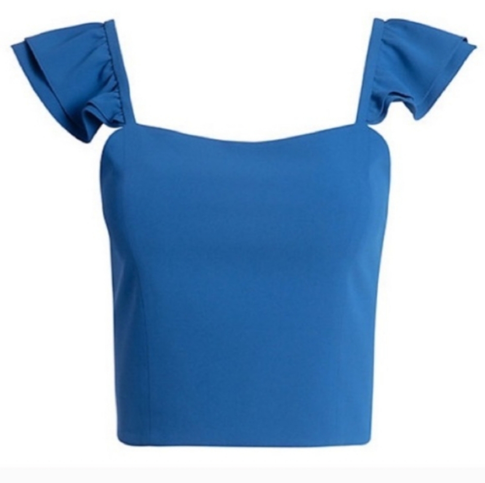 Alice + Olivia Royal Blue Ruffled Strap Crop Top - Picture 2 of 16